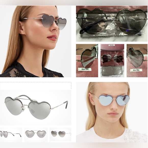 MIU MIU SILVER GRADIENT MIRRORED HEART SUNGLASSES - Picture 6 of 16